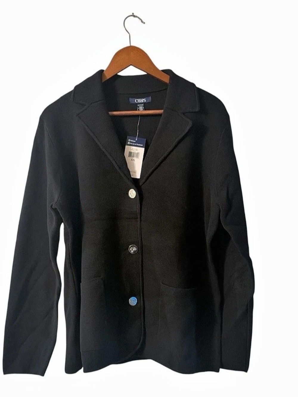 Preppy Chaps Black Sweater Blazer XXL NWT Button Front Old Money Career Cardigan